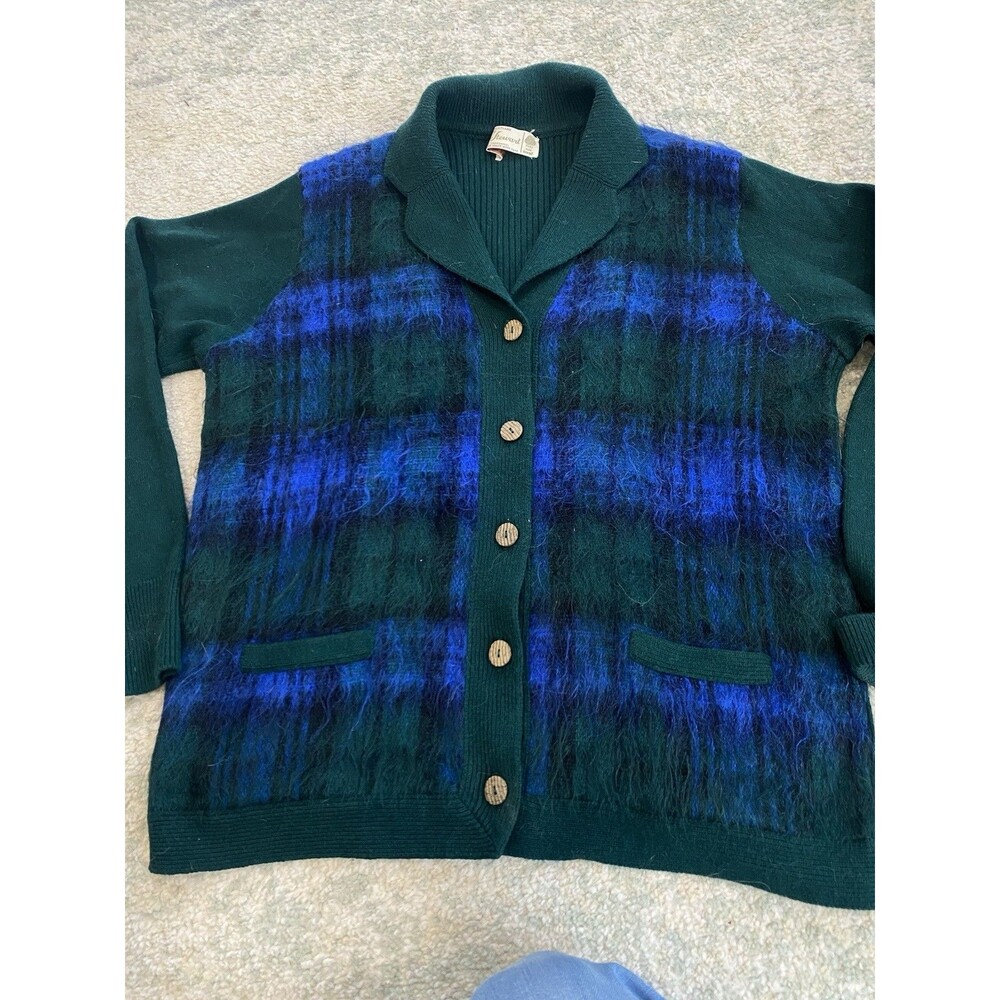 Vintage Scotland Andrew Stewart Sz Medium Mohair/ Wool Plaid Cardigan Button Up